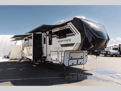Full curbside view with extended slideouts and awning