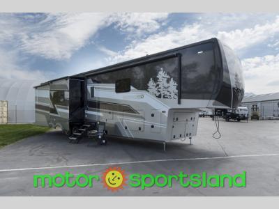 Angled front view of 2025 Redwood RV Redwood 401LK fifth wheel at Motor Sportsland