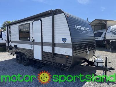 Passenger-side angle of the 2025 Keystone Hideout 230MBBH for sale at Motor Sportsland