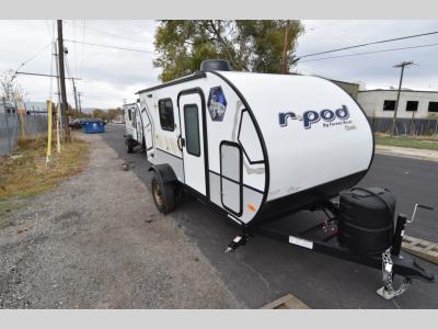 Front-side view of the 2024 Forest River R Pod RP-107C showing compact frame and off-road tires.