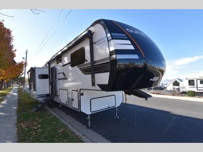 Angled front view of 2024 KZ Durango D333RLT fifth wheel at Motor Sportsland