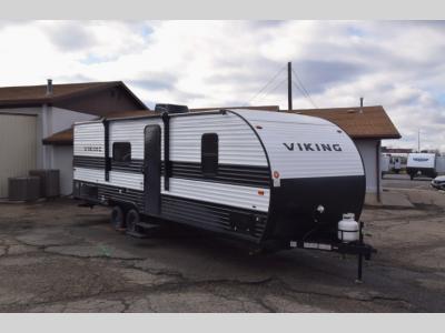 Front passenger angle of 2024 Viking 26BH travel trailer for sale with dual entry doors