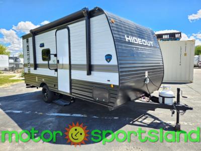 Passenger side angle of 2024 Keystone Hideout Sport 175BH travel trailer for sale