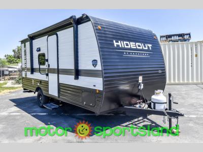 Passenger side front view of 2024 Keystone Hideout Sport 179RB travel trailer