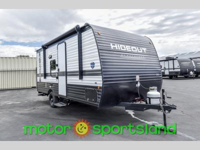 Front three-quarter view of the 2024 Keystone Hideout Sport 179RB travel trailer