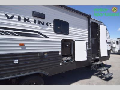 Passenger side front view of 2024 Viking 262BHS travel trailer for sale