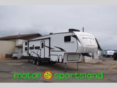 Front-side view of 2024 Shasta Phoenix Lite 274BH fifth wheel for sale