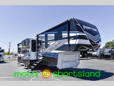 Passenger-side view of the 2024 Keystone RV Raptor 415 fifth wheel for sale