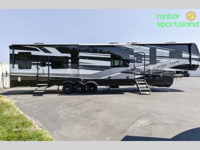 Passenger-side angle of the 2024 Keystone RV Raptor 431 fifth wheel for sale