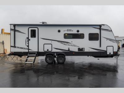 Side view showing awning on Alta travel trailer