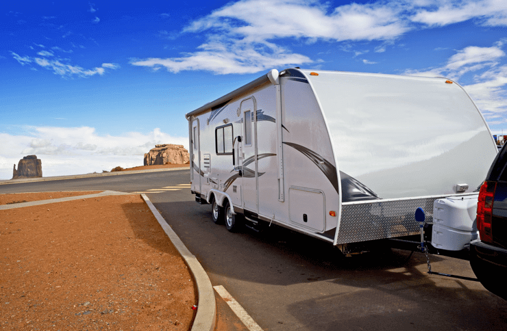 travel trailer in the desert