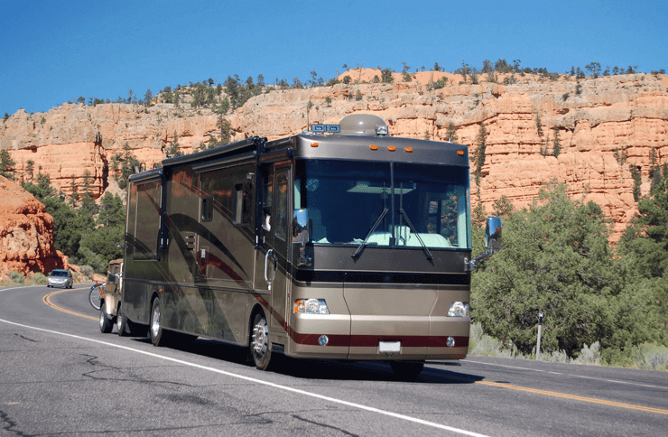 motorhome driving in the desert