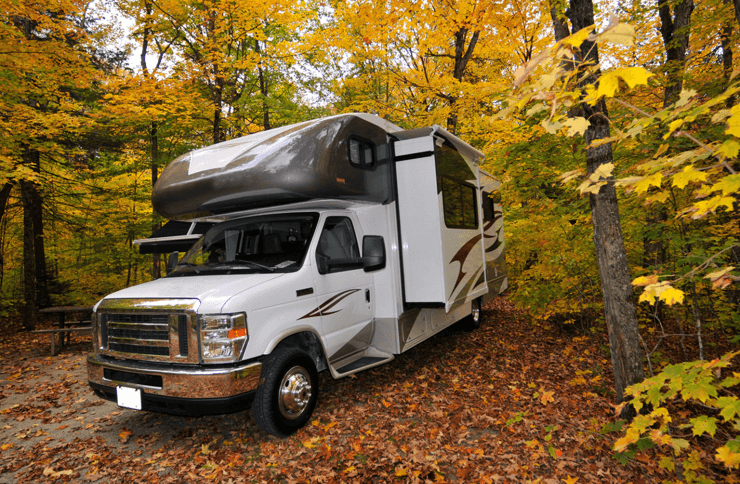 motorhome in the woods