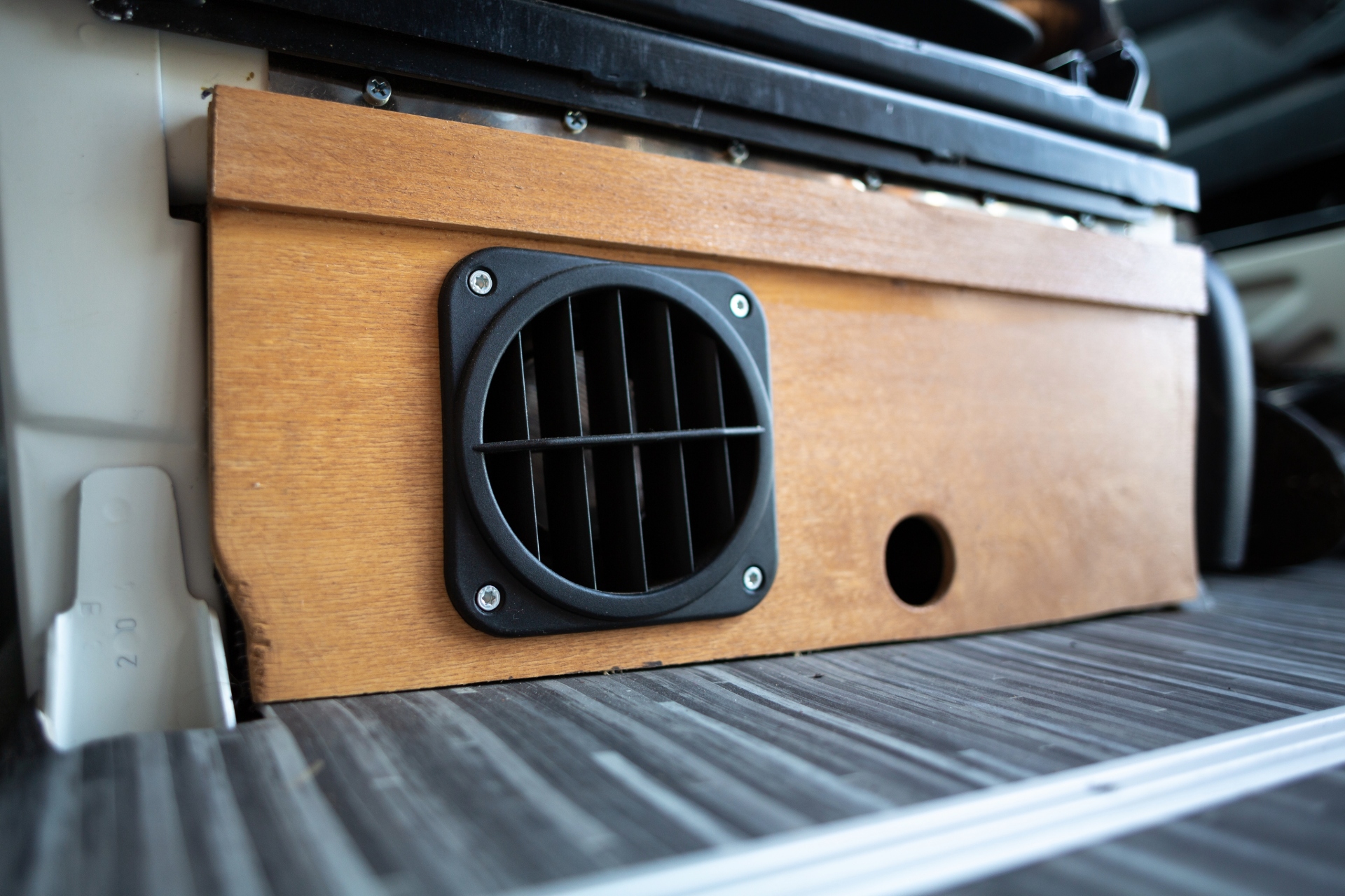 A close up of an RV furnace duct.