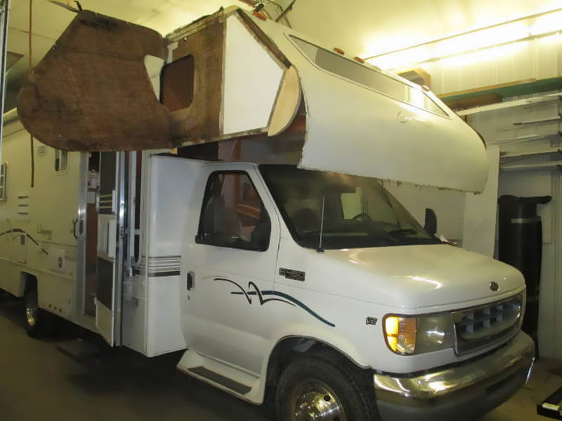 motorhome being serviced