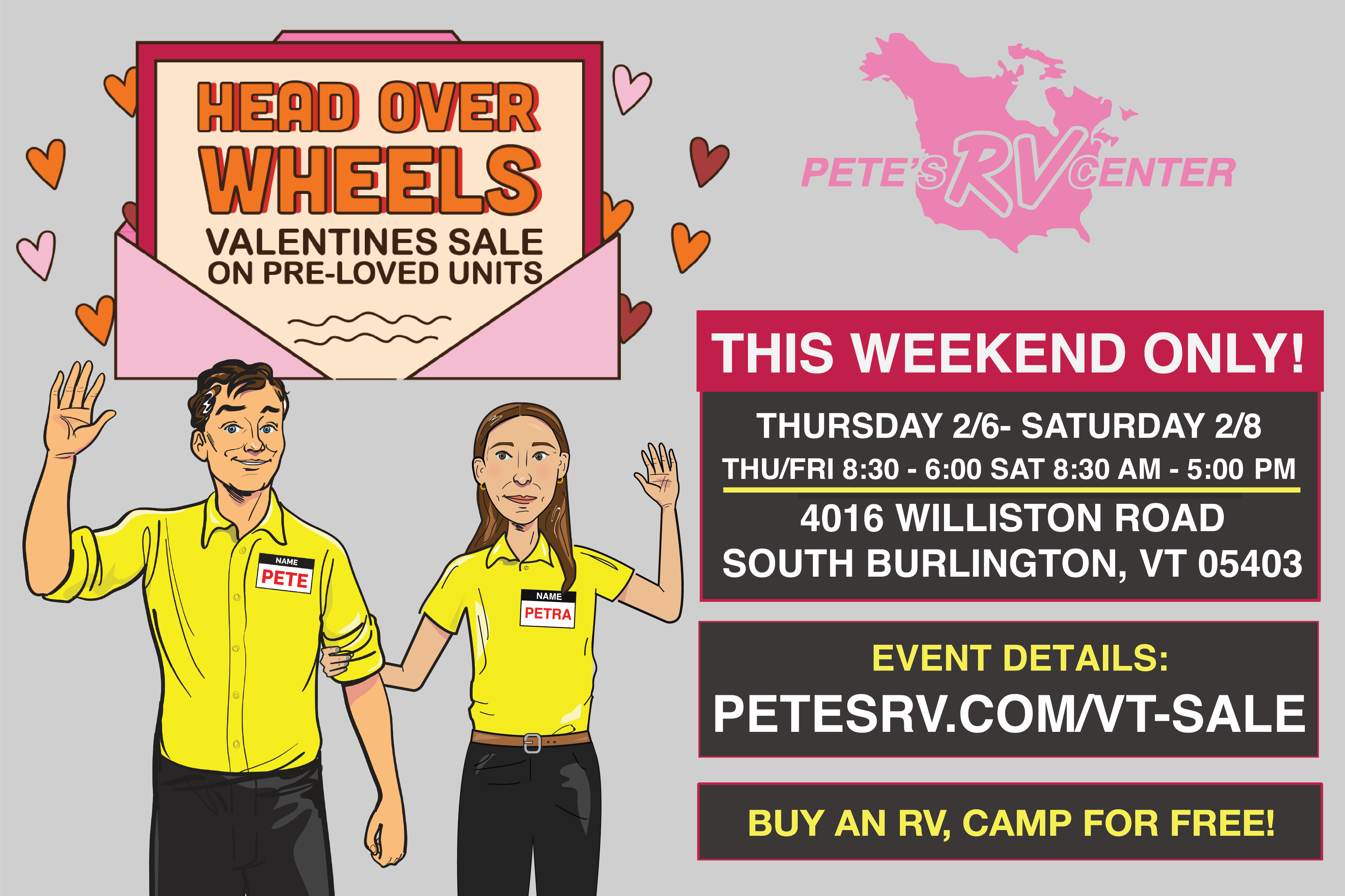 Pete's RV - Head Over Wheels - Valentines Sale