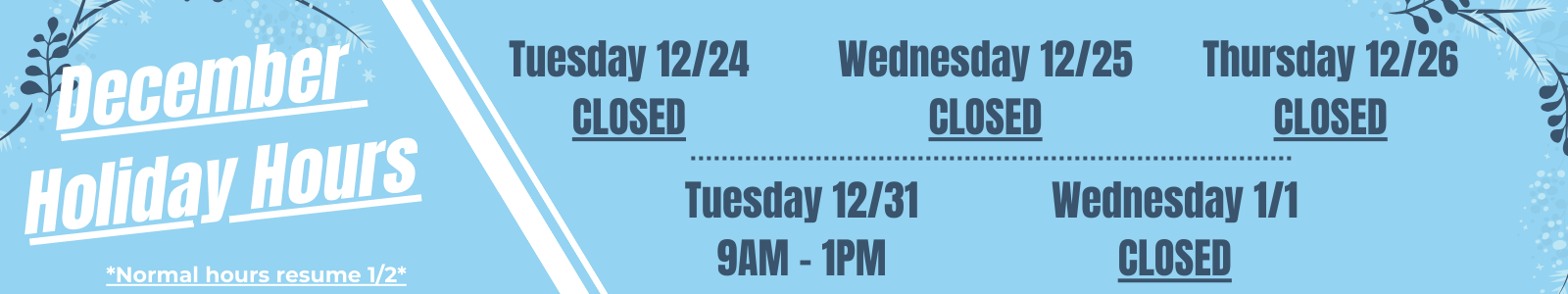 December Holiday Hours