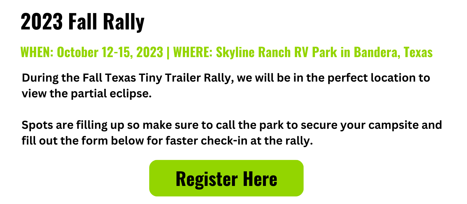 2023 Fall Texas Tiny Trailer Rally