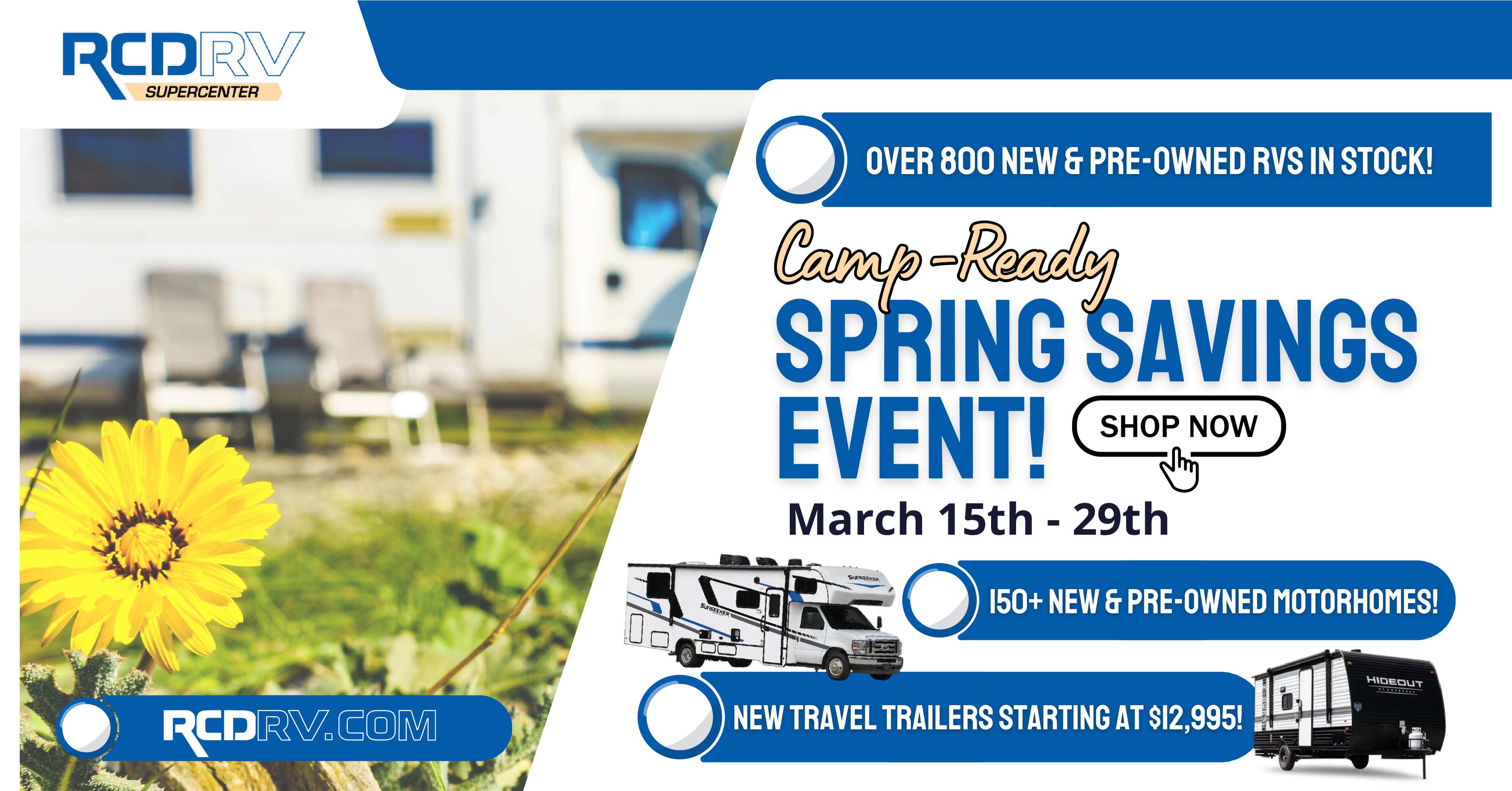 RCD RV Spring Savings Event banner