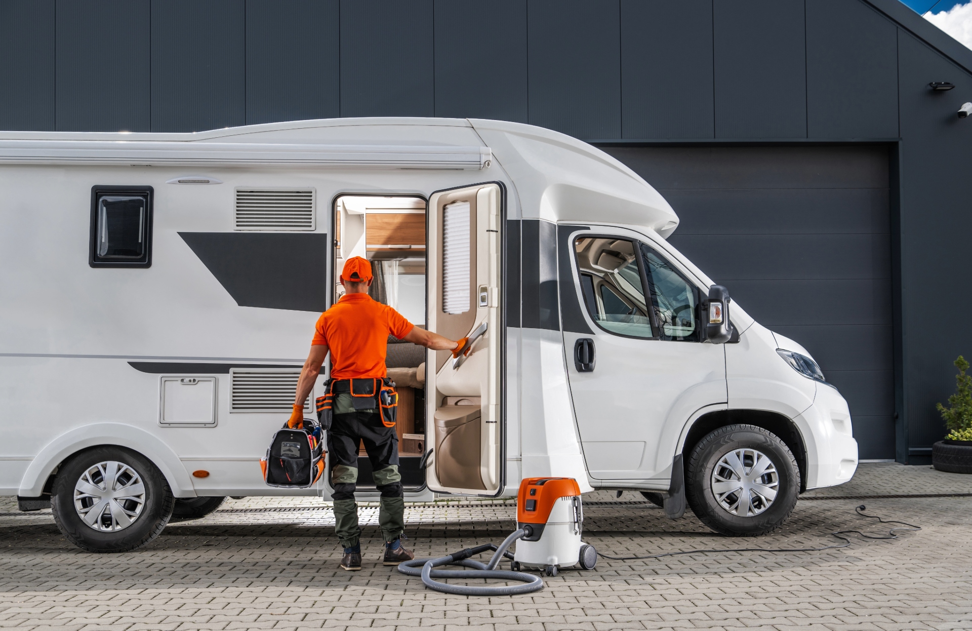  A technician conducting RV maintenance.