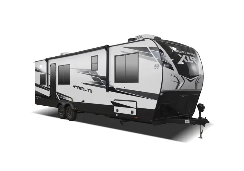 A Forest River RV XLR Hyperlite toy hauler.