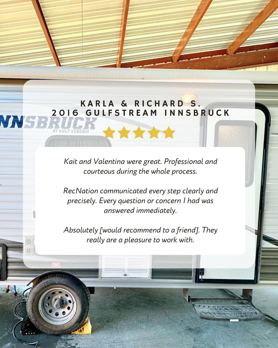 Karla S testimonial - travel trailer RV