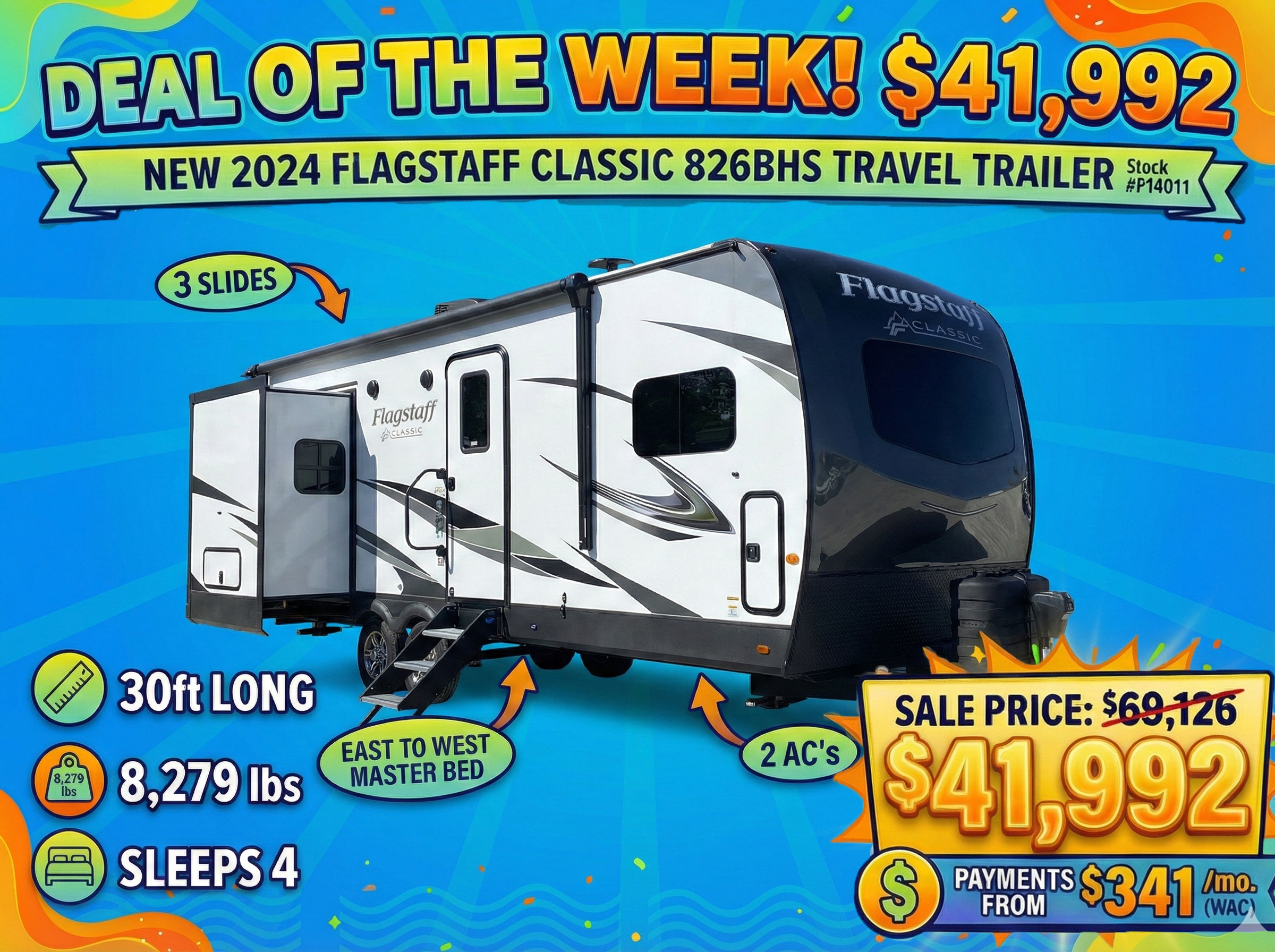 Deal of the Week Camper New 2024 Forest River RV Flagstaff Classic 826BHS Travel TrailerNew 2024 Forest River RV Flagstaff Classic 826BHS Travel Trailer