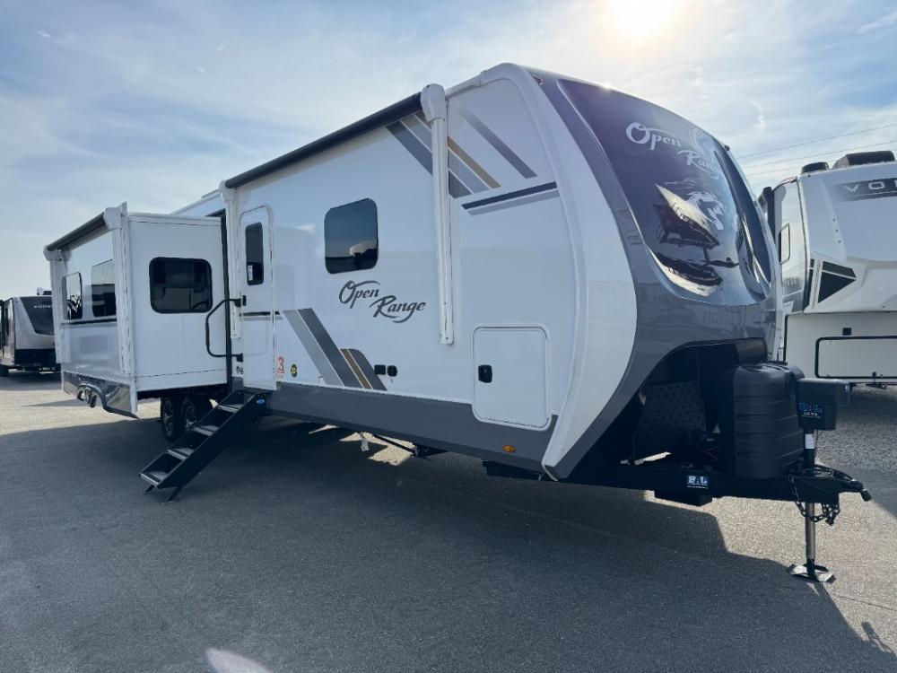 2026 Open Range 338BHS travel trailer with fiberglass front cap for sale at Recreation USA Myrtle Beach