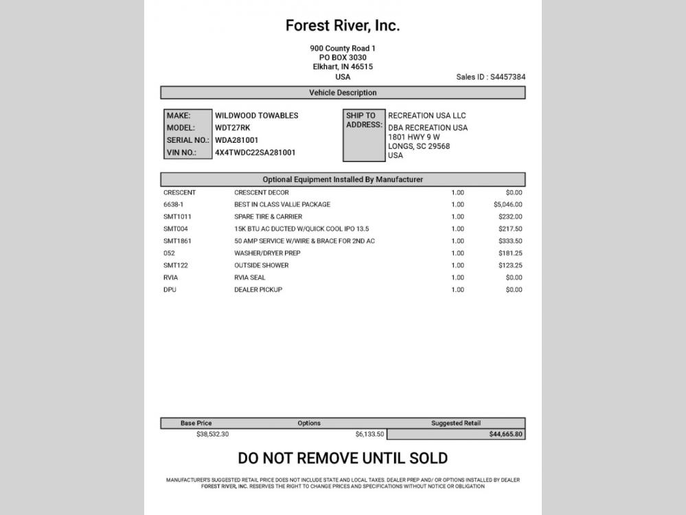 2025 Forest River Wildwood travel trailer 27RK