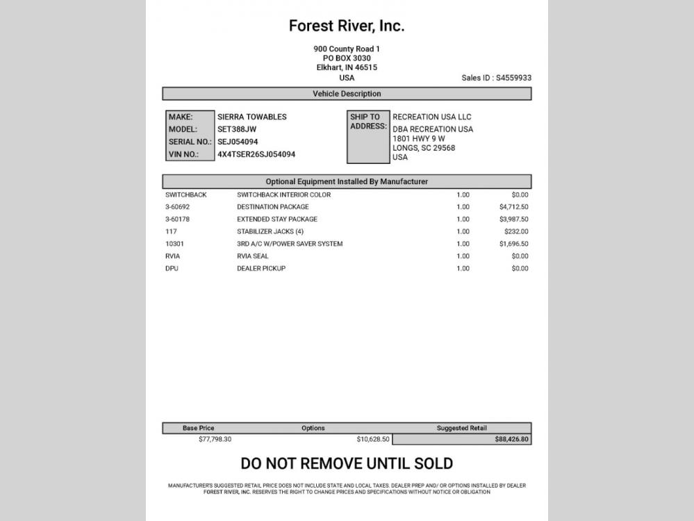 2025 Sierra Destination Trailers 388JW