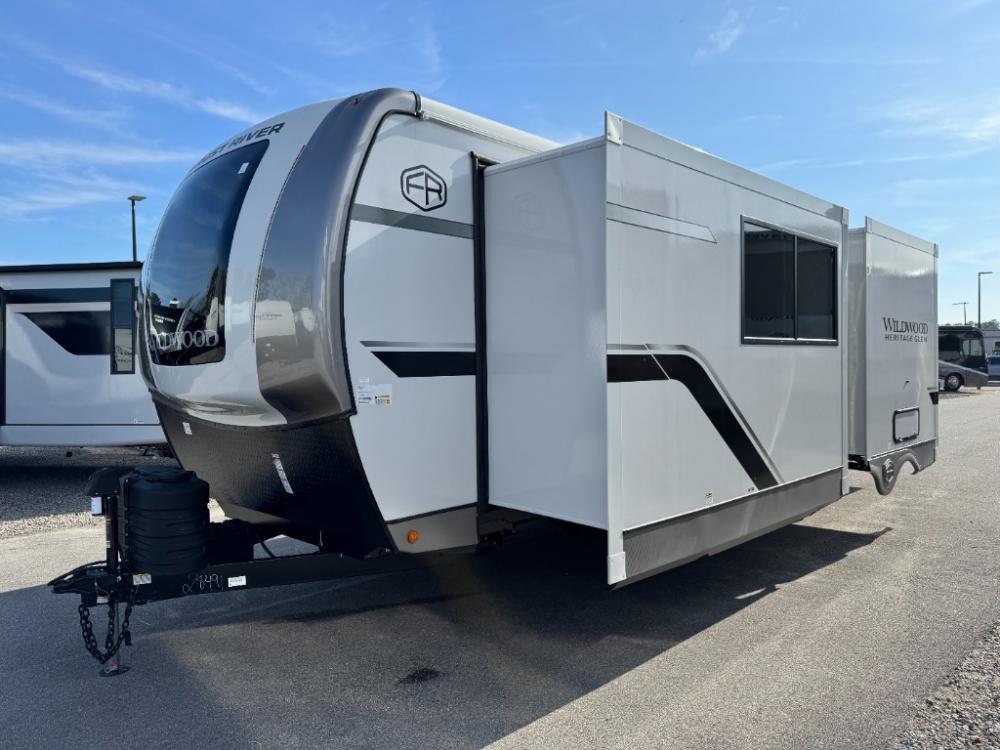 2026 Forest River Wildwood Heritage Glen 261FKRB travel trailer exterior at Recreation USA in Myrtle Beach SC