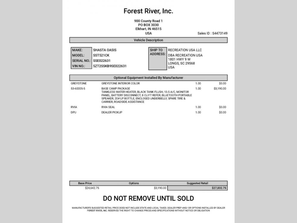 2025 Shasta i-5 Edition travel trailer 521CK