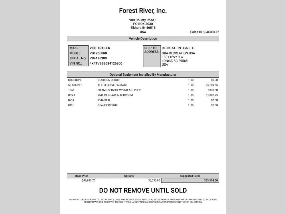 2025 Forest River Vibe travel trailer 2600RK