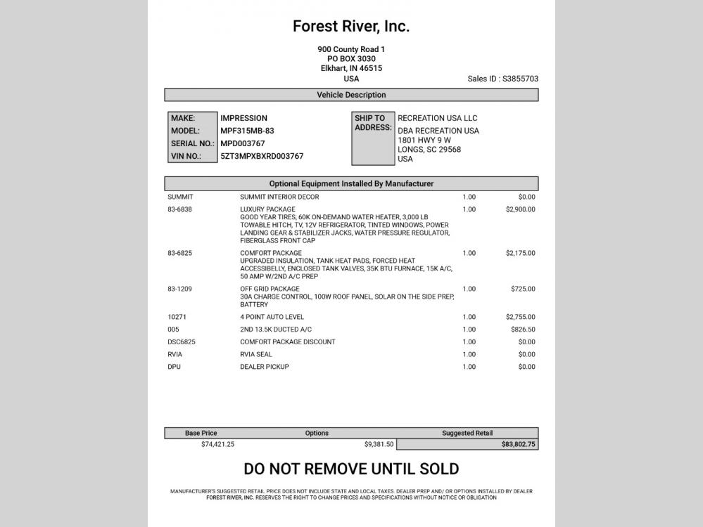 2024 Forest River Impression fifth wheel 315MB