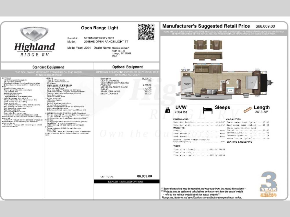 2024 Highland Ridge Open Range Light travel trailer 296BHS