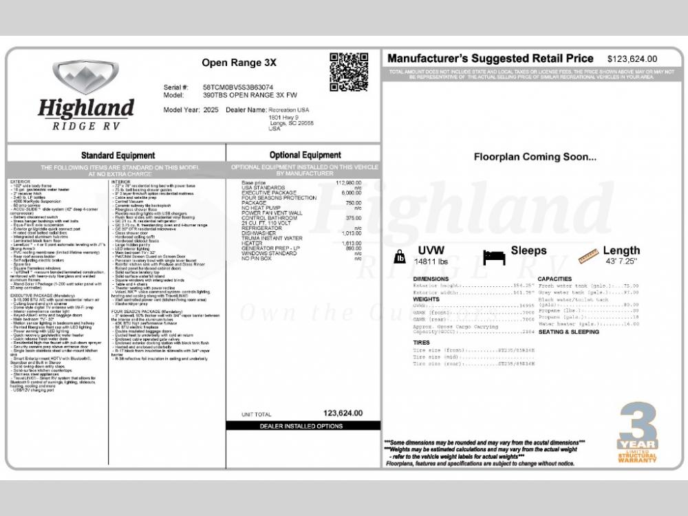 2025 Highland Ridge RV Open Range 3X fifth wheel 390TBS