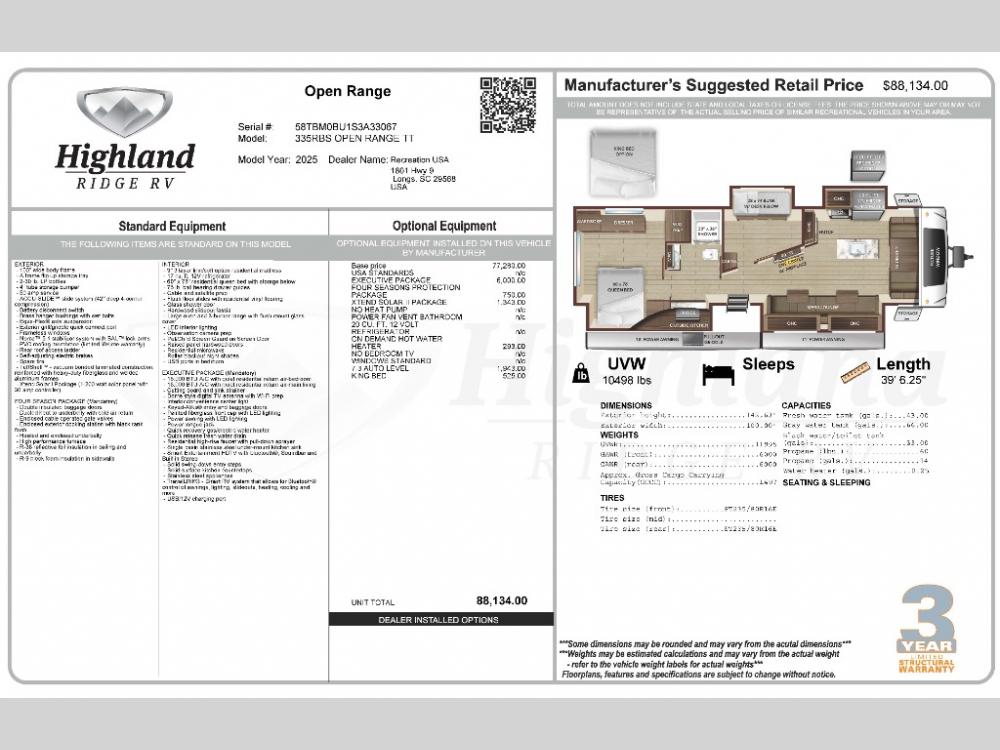 2025 Highland Ridge Open Range travel trailer 335RBS