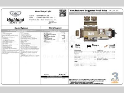 2024 Highland Ridge Open Range Light travel trailer 275RLS