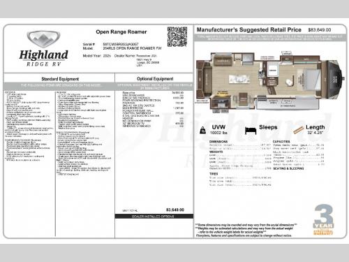 New 2025 Highland Ridge RV Roamer 264RLS