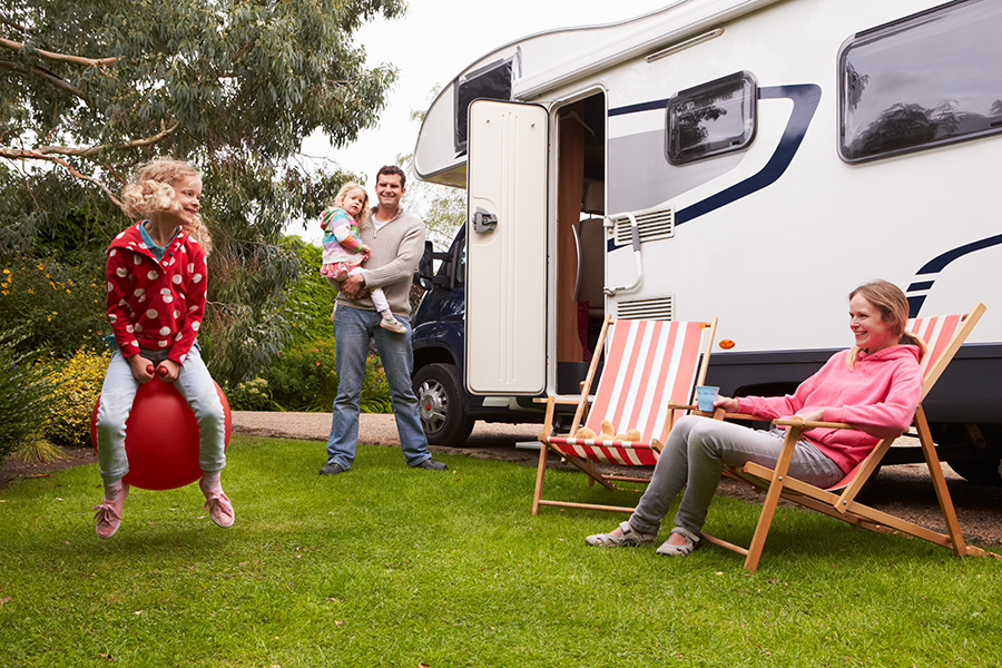 family outside their RV