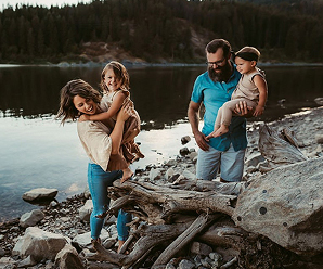 Family by lake