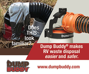 Dump Buddy - RV Waste Management Device, reduces accidental spills during black and grey tank dumping.