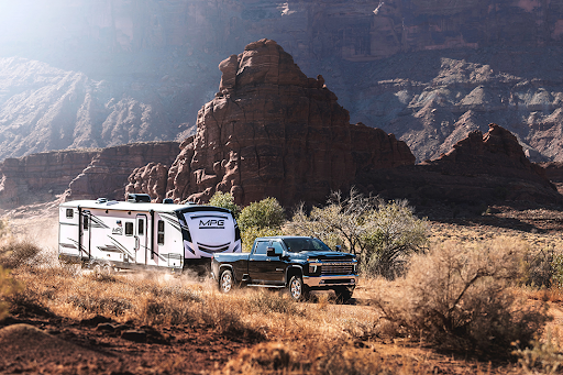 The half-ton towable MPG from Cruiser RV being towed.