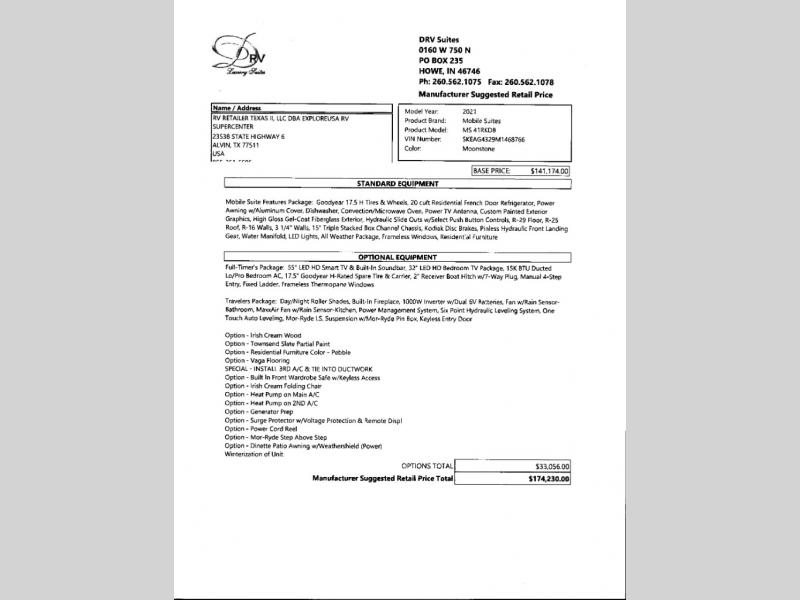 ORIGINAL MSRP SHEET INDICATES FACTORY OPTIONS AND COLORS
